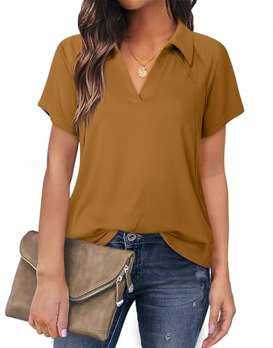 Gaharu Schicke Oberteil Damen Elegant Flieder Blusen & Tuniken für Damen Kurzarm Tunika Baumwolle Einfarbig Bluse Frauen Lange für Sommer Bequeme Bluse Lässige Sommerkleidung