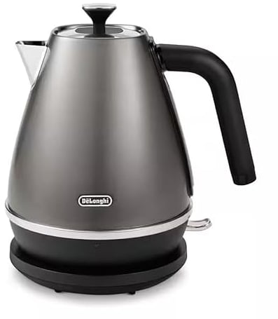 De'Longhi Distinta Titanium KBIN2001.TB, Elektrischer Wasserkocher, 360° Drehbare Basis, Wasserstandsanzeige, Kabelaufbewahrung, Anti-Kalk-Filter, Abnehmbarer Deckel, 1,7 L, 2000W, Titan Schwarz