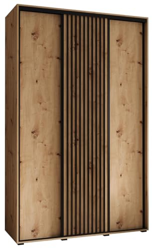 MEBLE KRYSPOL Sapporo 1 Moderner Schrank mit DREI Schiebetüren mit Stange, Regale - Aufbewahrungsschrank für Schlafzimmer, Wohnzimmer - 205,2x150x45 cm - Artisan Artisan Schwarz
