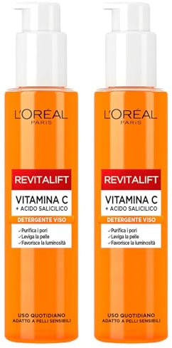 L'Oréal Paris Revitalift Gesichtsreiniger Vitamin C + Salicylsäure geeignet für empfindliche Haut – 2 Flaschen à 150 ml
