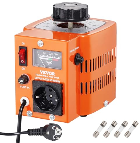 VEVOR Transformador de voltaje variable automático de 500 VA, 1,7 A, entrada de 230 V, salida de 0-300 V, regulador de voltaje de CA 4 fusibles, interruptor de control térmico para oficina industrial
