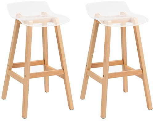 HOMCOM Tabourets de Bar Tabouret Haut Design Contemporain Assise Acrylique - Lot de 2 tabourets de Bar avec Repose-Pieds - 39L x 44l x 78H cm Naturel