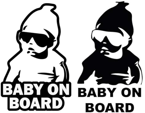 Adesivo Auto Baby ON Board, 2 pezzi Stickers Bambino con Occhiali da Sole A Bordo, bimbo a bordo decalcomania auto tuning, Adesivo di Sicurezza, per Segnalazione Bimbo, nero, Bianco, 14 * 9 CM