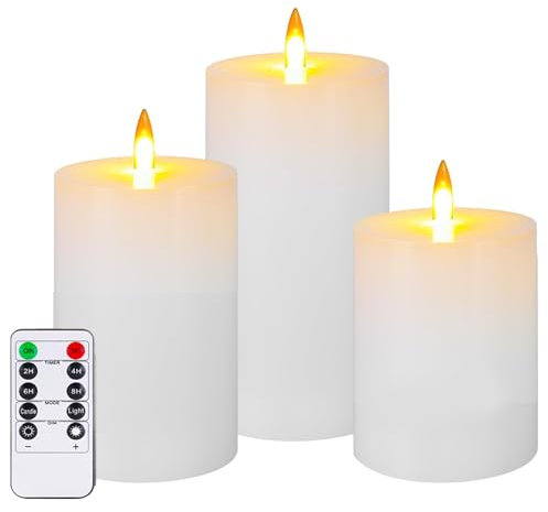 Auemaniliy LED-Kerzen, LED-Kerze mit Fernbedienung und Timer, batteriebetriebene Kerze, gefälschte Kerze, glatte Kanten, romantische Stimmung und minimalistische Wohnkultur, 3 Stück (weiß)