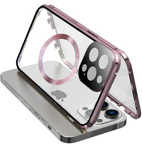 QANXGOG Hülle für iPhone 15 Pro Max/15 Pro/15 Plus/15, Magnetische 360°-Ganzkörperschutzhülle mit Integriertem Kameraobjektivschutz und Fallschutz in Militärqualität,Pink,15 Pro
