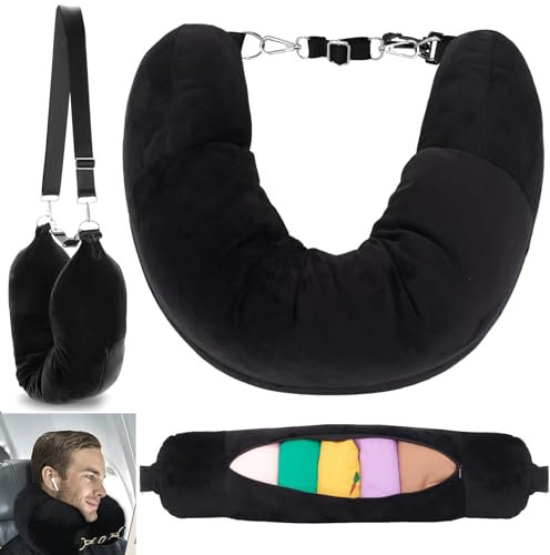 BUOAZR Cuscino Viaggio Riempibile, 18x78cm Cuscino Collo Aereo Cervicale da Viaggio, Cuscino Viaggio Riempibile Polivalente(Senza Riempitivo) Con Tracolla Regolabile,Adatto A Viaggi In Auto, Aereo