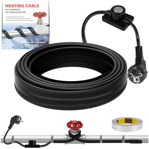 XDOVET Heizband für Wasserrohre mit Thermostat 1M, selbstregulierendes Heizkabel Frostschutz-Wasserrohrheizkabel für Metall- und Kunststoffrohre 220V 25W/M