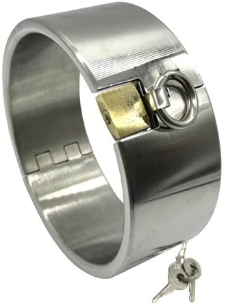 Soarvlorfy Metall Halsbänder Edelstahl 4 Größen Abschließbar Fetisch Halsband Unisex Bondage Slave Collar O-Ring SM Extrem Rollenspiel Kragen Erotik Sexspielzeuge für Frauen & Männer,Silber,Ø 14.3cm