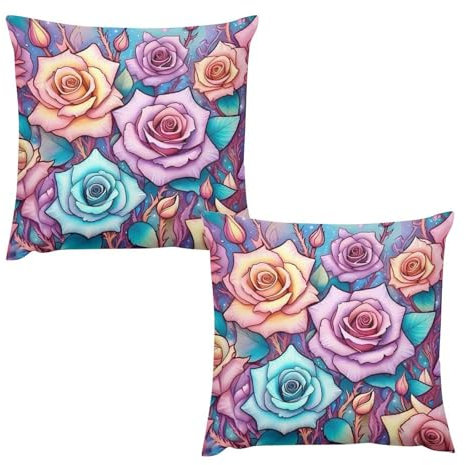 FDTDSF Colorful Rose Cushion Covers 45x45cm Throw Pillow Covers Decorative Rose Pattern Pillow Cases for Sofa Couch Car Living Room Bedroom Set of 2