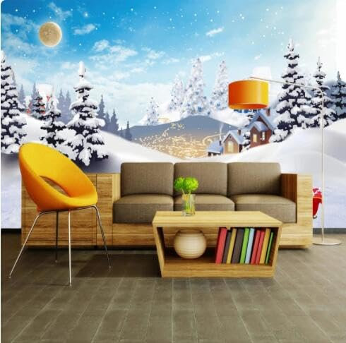 Papier Peint Photo Personnalisé 3D Paysage De Neige De Noël Père Noël Pour Salon Canapé Décoration Murale-400Cmx280Cm