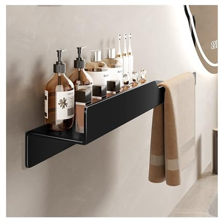 Meoky Badablage Ohne Bohren Wandregal Metall Bad Accessoires Dusch Organizer Bad Badezimmer Zubehörr,Schwarz,80cm