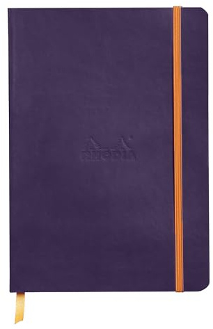 Rhodia 117824C - Kladde - Notizbuch Rhodiarama A5 (14,8 x 21cm), Softcover, 80 Blatt elfenbein 90g, Dot, Lesezeichen, Gummizugverschluss, Cover aus Kunstleder, Aubergine Violett, 1 Stück