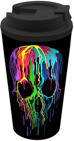 GEDALABELS Coffee to go Becher Skull Neon 400ml | Totenkopf | Halloween | Grusel | Neon | PP | Kaffee | Tee | Kakao | Kaffeebecher | schwarz | Mehrwegbecher
