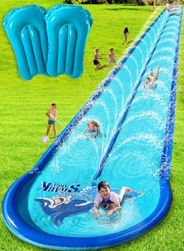 Rutsch- und Wasserrutsche für Kinder und Erwachsene, Hinterhof, 9,8 m, mit extra großen, aufblasbaren Schutzschienen und Dual-Wege-Wassersprüher, robustes und extra langes Design mit zwei aufblasbaren