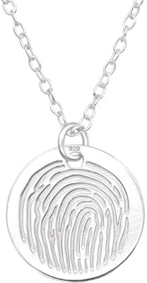 Generisch 925 echtes Sterling Silber Fingerabdruck-Anhänger Halskette, Runder Medaillon-Anhänger mit Gravur, Damen Schmuck Halskette 45cm plus Anhänger 1.2cm,echtes Silber, kein versilberter Schmuck