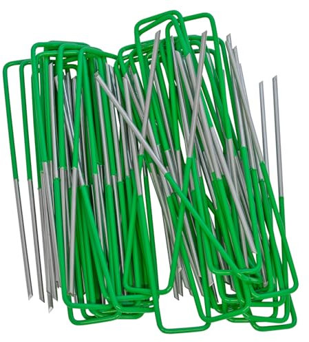 Woodside 50x Half Green Heavy Duty Artificial Grass U-Pins – Secure Fixing Pegs, Astroturf/Weed Membrane Staples, Galvanised Steel