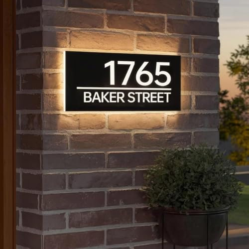 Numéro de maison personnalisé pour éclairage extérieur, numéro de maison moderne, plaque de numéro de maison rétroéclairée par LED, boîte lumineuse d'adresse, panneau de rue (40 x 20 cm (16 x 8