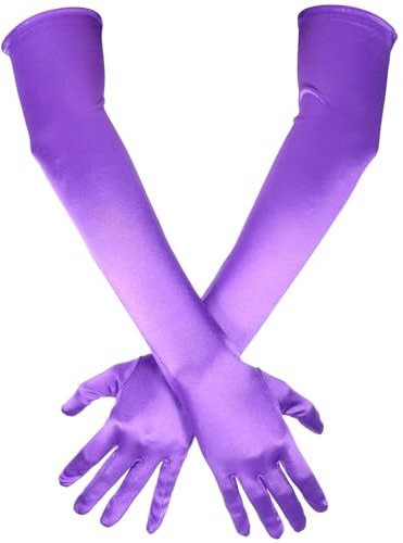 1 Paar Lange Ellbogen Satinhandschuhe Handschuhe Elegant Damen Lila Handschuhe Damen Elastic Satin Classic Abendhandschuhe, 1920s Style 56cm Gloves Elbow to Wrist für Frauen Maskerade Cosplay-Kostüme
