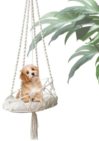 Cat Hammock Led - Boho Makrame, Möbel für den Innenbereich | Abnehmbares Kissen, hängender Schlafpunkt mit dekorativem Seildesign während der Entspannung des Balkons, Schweißen im Garten