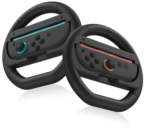 Modurio [2 Pack] Switch 2 Steering Wheels 2025, Switch 2 Racing Wheel Grips Compatible with Mario Kart World & 8 Deluxe, NS2 Game Accessories with Ergonomic Design for Console Driving Games, Black