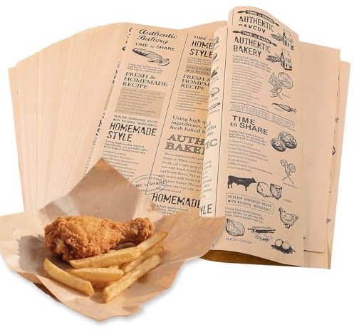 OioTuyi 100 Backpapier Zuschnitte 25x25 cm, Fettabweisend & Umweltfreundlich - Vielseitiges Wickelpapier für Burger, Butterbrot, Käse, Pommes