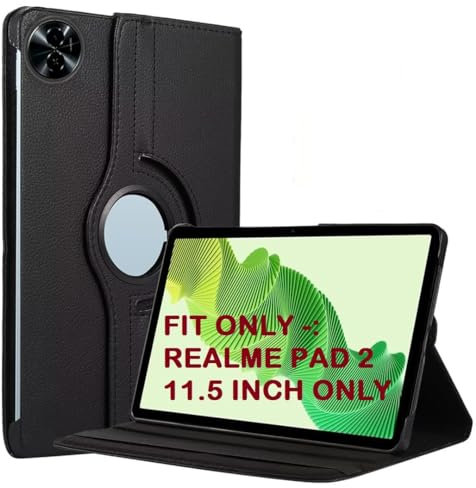 World biz Custodia per tablet Realme Pad 2 da 11,5 pollici 2023, rotazione a 360 gradi supporto protettivo in pelle posteriore, accensione e spegnimento automatico, Realme Pad 2 11,5 '' (nero)