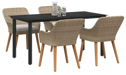 vidaXL Garten Essgruppe mit Kissen 5 pcs Beige Poly-Rattan, Stylisches Garten- und Terrassenset, Moderne UV-beständige Materialien, Tisch und Stühle für Essen im Freien