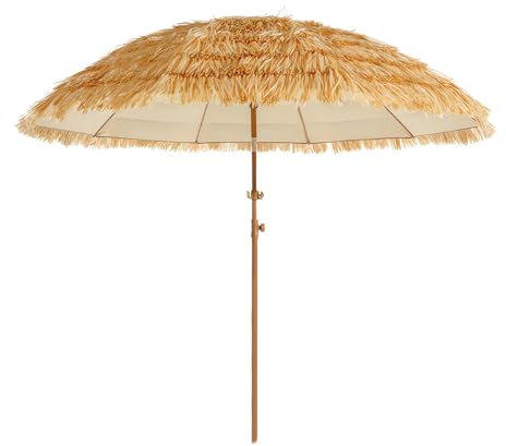 LYMGRZ Parasol de Plage hawaïen de 2,23 m, Parasol tiki en chaume avec manivelle inclinable à 10 Baleines, Parasol en Paille pour Jardin, terrasse et Piscine