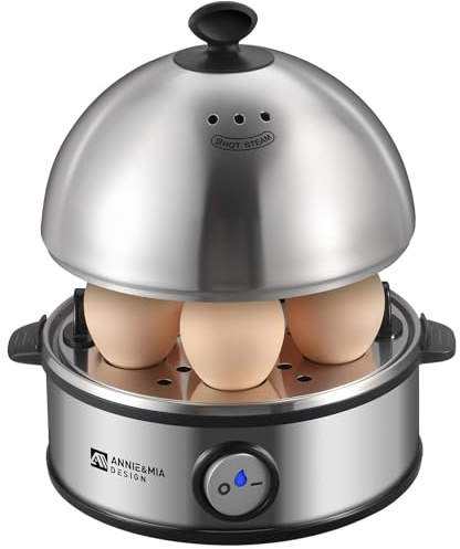 Annie & Mia Design - Stainless Steel Electric Egg Pot, Holds 7 Eggs, 360W, Hard, Medium, Soft Boiled Egg Peeler, Egg Steamer, Multi-function, Shut-off Function