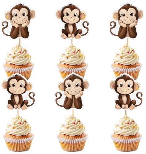 Blumomon 24 Stück Affen Cupcake Topper Kuchen Dekoration für Kinderparty im Wilden Dschungel Tier Geburtstagsparty Supplies