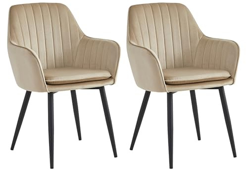 Colenis Esszimmerstuhl, 2er Set, Küchenstuhl, Sessel, Samt, Polsterstuhl mit Armlehnen, Loungesessel, bis 120 kg belastbar, Metallbeine, für Esszimmer, Küche, Beige, Lavinia