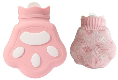 Cute Pink Cat-Paw Silicone Hot Water Bag with Knitted Pouch - Perfect for Warmth & Comfort