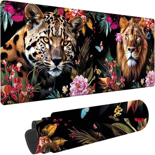 Schwarz Mauspad XXL 1500x800x3 mm, Großes Gaming Mauspad Tier Motiv, Schreibtischunterlage mit Design Vernähte Kanten, Wasserfest Anti Rutsch Mousepad PC Zubehör, Büro Deko Geschenke für Frauen w-1787