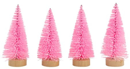 4 Stück Mini Weihnachtsbaum Künstlicher 4.5x10.5cm,Deko Baum Weihnachten,Tisch Tannenbäume mit Holzbasen,Kleiner Tannenbaum Christbaum zum Basteln für DIY Schaufenster Figuren,Rosa A
