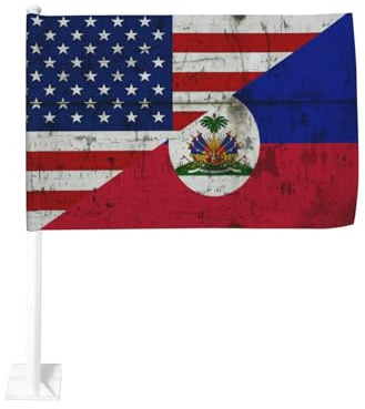 Vintage-Flagge der USA (Haiti und USA) als Fensterclip für Auto, Sonnenschutz, 12 x 18 Zoll (ca. 30 x 45 cm), doppelseitig, für LKW