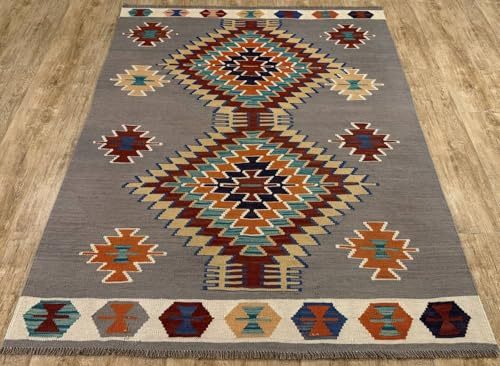Rug Studios Teppich KELIM ORIGINAL | Farbe: Multi | Größe: 146 x 200 cm | Landhaus | Vintage | Modern | elegant | Wohnzimmer | Schlafzimmer | strapazierfähig und leicht zu reinigen