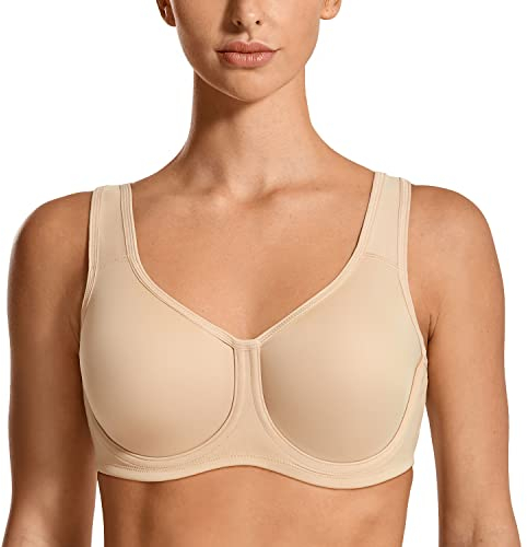 SYROKAN Donna Reggiseno Sportivo con Ferretto Modellato per Seni Generosi Beige 5C (UK 38C)