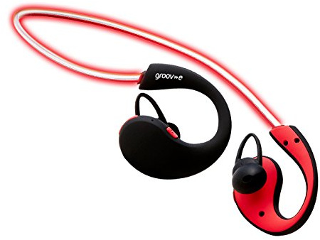 Groov-e Action Bluetooth Wireless In-Earphones with LED Neckband, IPX6 Sweatproof, Secure Fit Earbuds, Hands-Free Calling - Ideal for Gym/Sports - Red