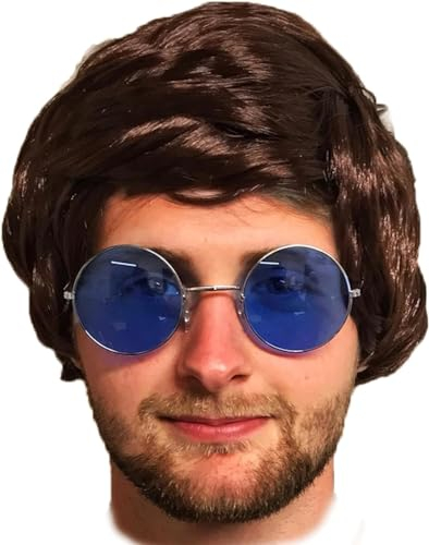 Herren Erwachsene Boyband Perücke Kostüm Kurze Pop Party Kostüm 60er 70er 80er Jahre (Braun)