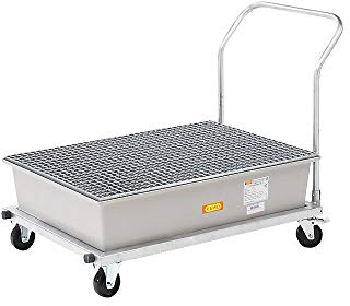Fahrbare Auffangwanne aus GFK, mit verz. Gitterrost, Fahrgestell, Schiebebügel, 2 Lenk- und 2 Bock rollen, Auffangvol. 220 l, BxTxH 860x1520x1080 mm