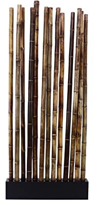 Bambus Raumteiler Paris4 mit ca. 90 x 12 x 205cm, Sockel und 13 Rohre schwarz braun 5-6cm - Design Raumtrenner mit stehenden Bambusrohren