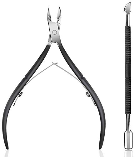 Ejiubas Cuticle Trimmer with Cuticle Pusher Cuticle Nipper Professional Grade Stainless Steel Cuticle Remover Cutter Clipper Durable Pedicure Manicure Tools (Black)