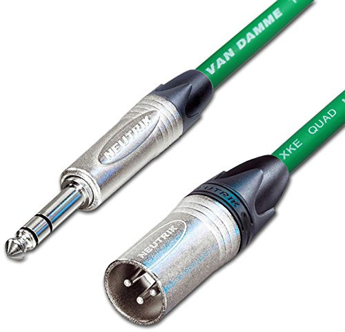 Male XLR to ¼ TRS Jack Lead. Balanced STAR QUAD Mic Cable. Short 10m 6m 3m 20m (5m, Green)