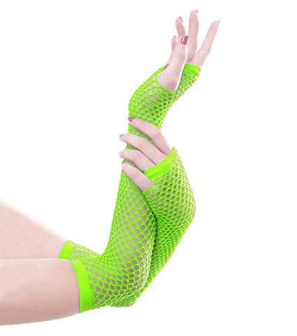 Panja Short Net Gants Résilles Mitaines Longue Extensible (Blanc, Noir, Rouge, Vert, Violet, Jaune, Bleu, Orange, Rose) (Vert Fluo)