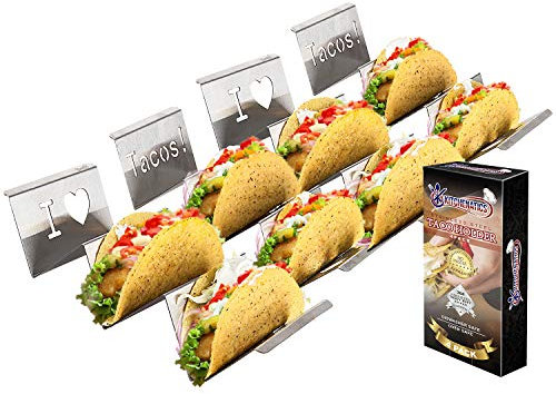 Edelstahl Taco Halter: 4 Taco Ständer zum Servieren von Weichen und Harten Food Truck Style Tacos - Geeignet für Grill, Backofen – Spülmaschinenfest - Taco-Halter - Ideal für Kinder und Partys