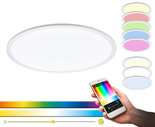 EGLO connect LED Deckenleuchte SARSINA-C Panel, Smart Home Deckenlampe, Material: Aluminium, Kunststoff, Farbe: Weiß, Ø 80 cm, inkl. Fernbedienung, dimmbar, Weißtöne und Farben einstellbar
