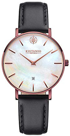Kistanio Damenuhr Petit Mocca Edelstahl Saphirglas mit schwarzem Lederband MO-PM-L-BLK