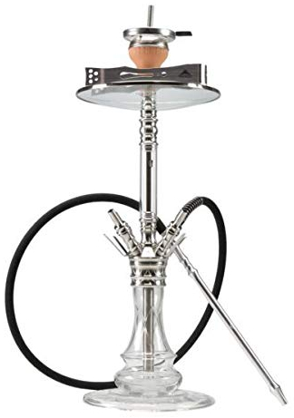 THE HOOKAH MEDUSA - HANDCUT SET Shisha Hookah 55cm V2A Edelstahl Komplettset Wasserpfeife Adapter Molassefänger Mundstück Kaminaufsatz 18/8 Kopfschliff, SILBER
