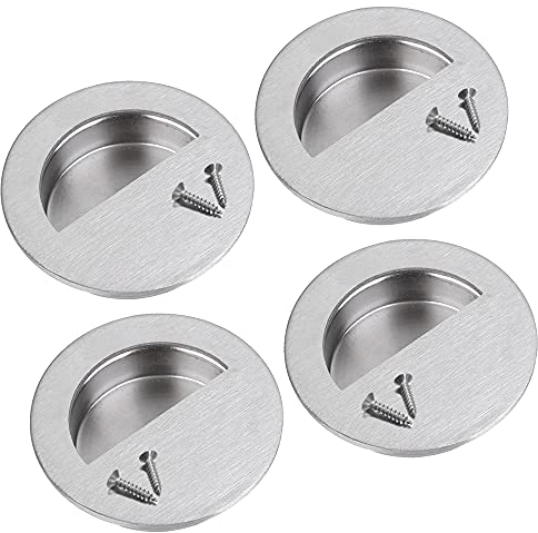 Mesee 4 Stück versenkte Türgriffe 60 mm Edelstahl rund bündig Schiebetürgriff Schrankgriff versteckte Finger Ziehgriffe kreisförmige Schubladengriffe mit verdeckten Schrauben für Kommode Schrank
