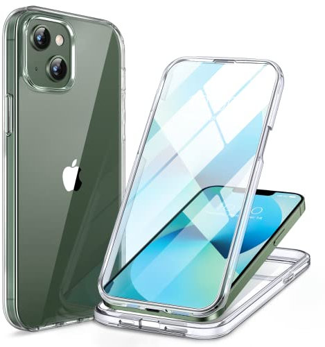 Miracase Compatible with iPhone 13 Case 6.1inch, [Built-in Glass Screen Protector] Full Body Rubber Bumper Clear Back Case Cover (Clear)